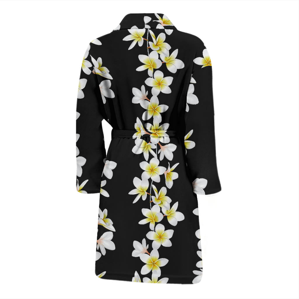White Plumeria Pattern Print Design PM08 Men Bathrobe