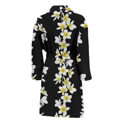 White Plumeria Pattern Print Design PM08 Men Bathrobe
