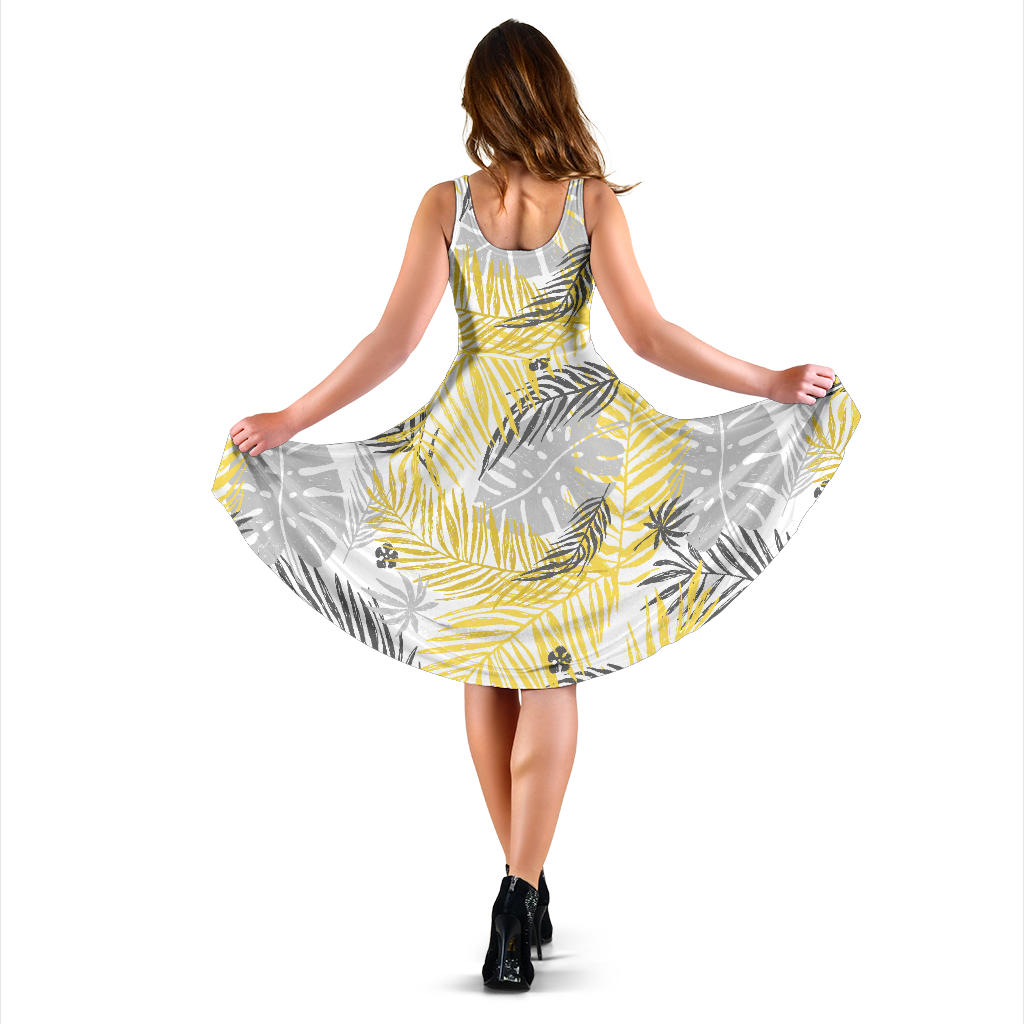 Palm Leaves Pattern Print Design PL012 Midi Dress