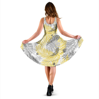 Palm Leaves Pattern Print Design PL012 Midi Dress