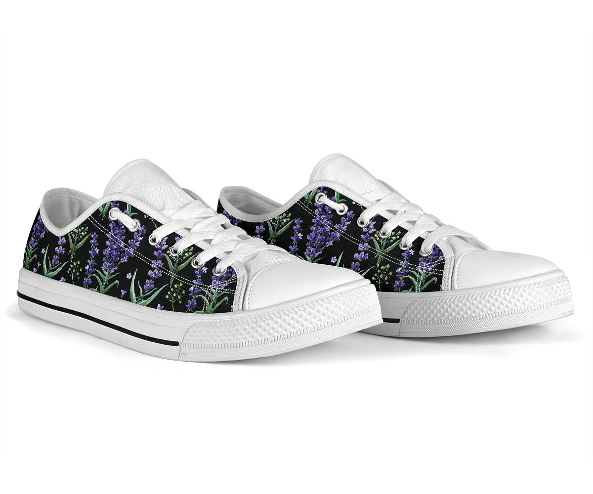Lavender Pattern Print Design LV01 White Bottom Low Top Shoes