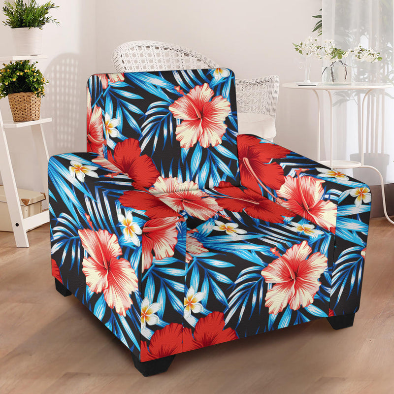 Red Hibiscus Blue Scene Armchair Slipcover