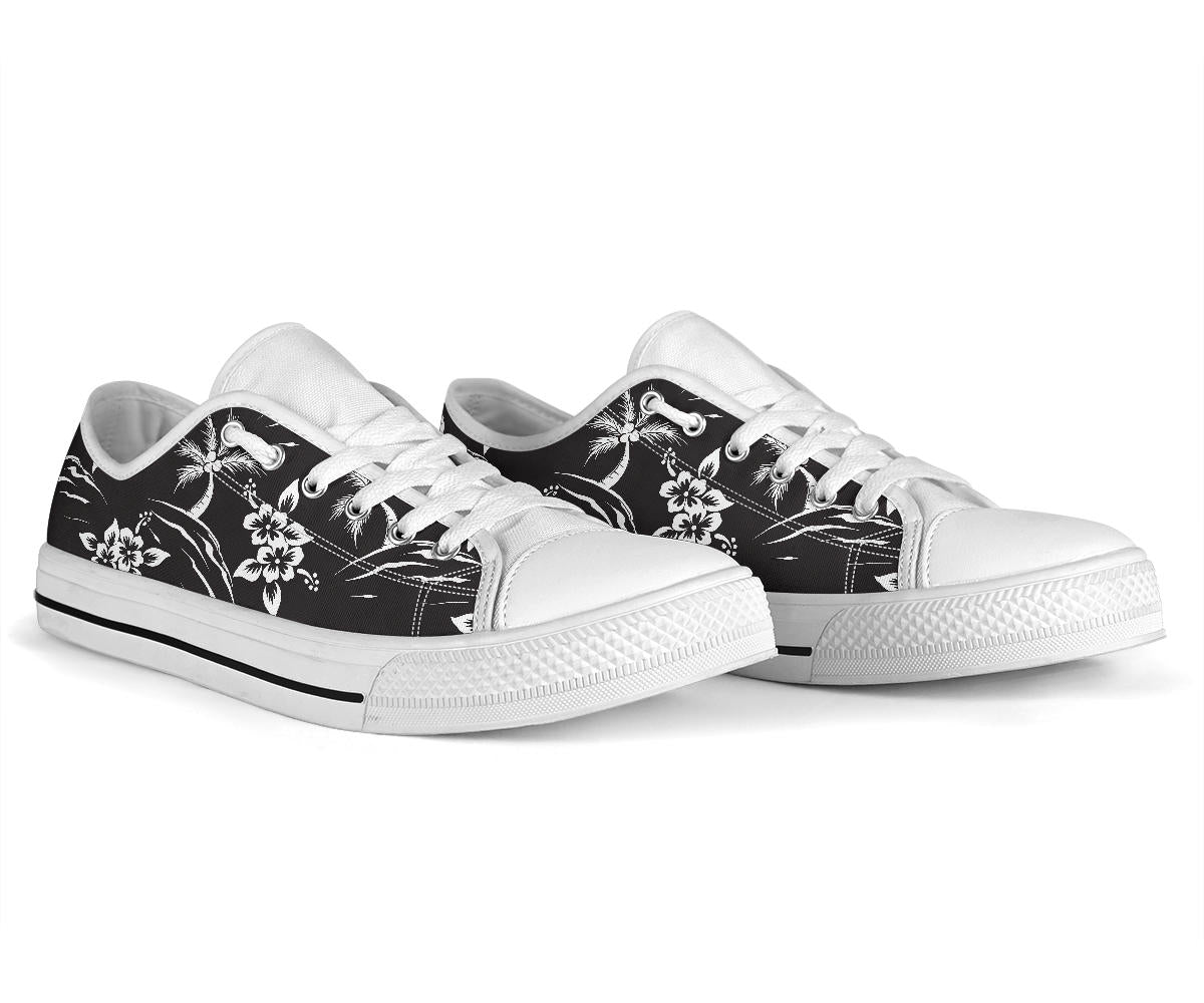 Palm Tree Pattern Print Design PT02 White Bottom Low Top Shoes