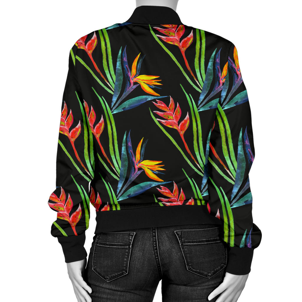Heliconia Pattern Print Design HL04 Women Bomber Jacket