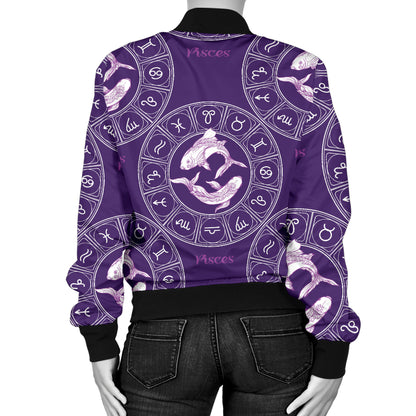 Pisces Pattern Print Design A02 Women's Bomber Jacket