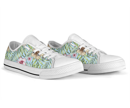 Tropical Flower Pattern Print Design TF05 White Bottom Low Top Shoes