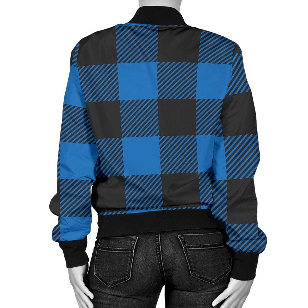 Buffalo check Blue Pattern Print Design 03 Women's Bomber Jacket