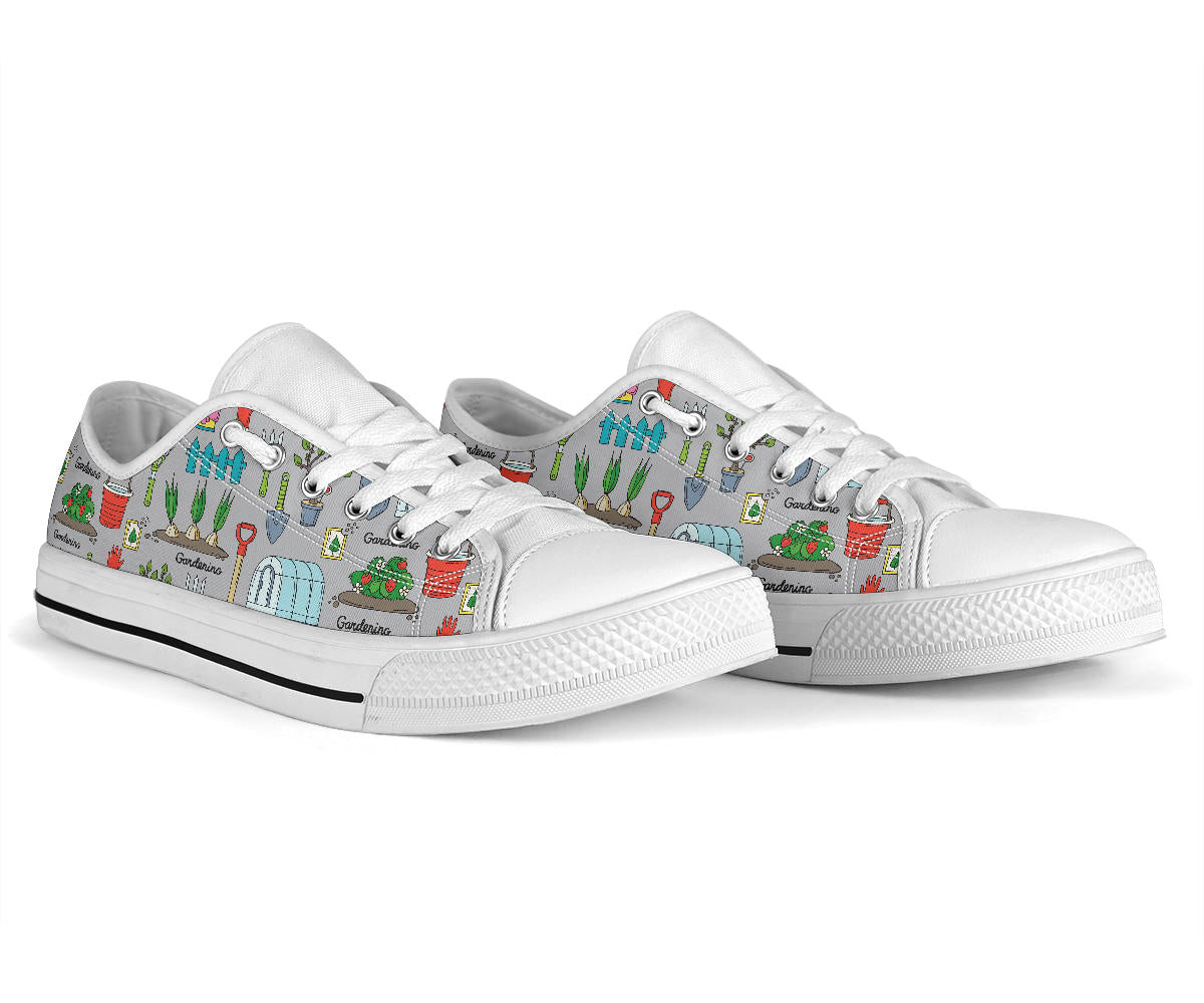 Gardening Pattern Print Design G07 White Bottom Low Top Shoes