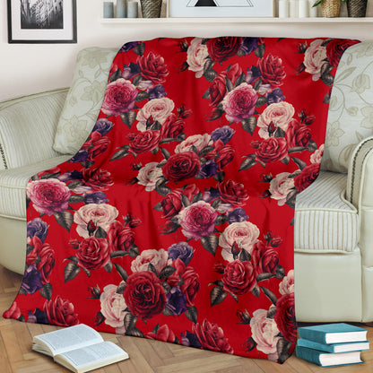 Rose Red Pattern Print Design RO07 Fleece Blanket