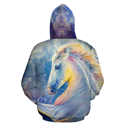 Colorful white Horse Pullover Hoodie