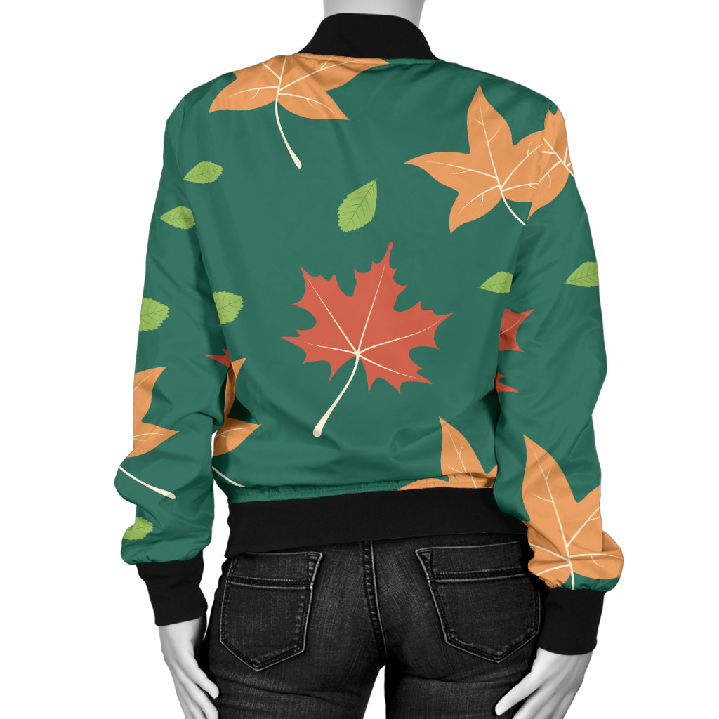 Maple Leaf Pattern Print Design 04 Women's Bomber Jacket