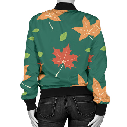 Maple Leaf Pattern Print Design 04 Women's Bomber Jacket