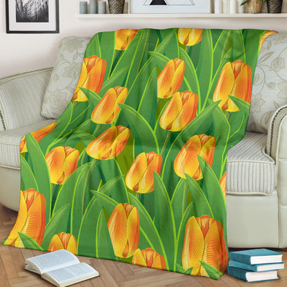 Tulip Orange Pattern Print Design TP07 Fleece Blanket