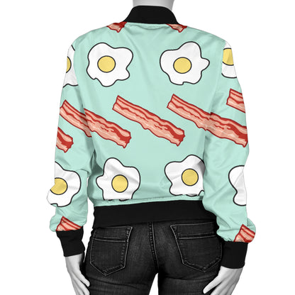 Bacon Sausage Pattern Print Design 01 Women's Bomber Jacket