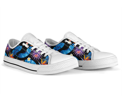 Tropical Flower Pattern Print Design TF018 White Bottom Low Top Shoes