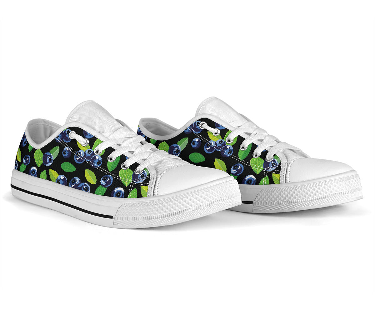 Blueberry Pattern Print Design BB03 White Bottom Low Top Shoes