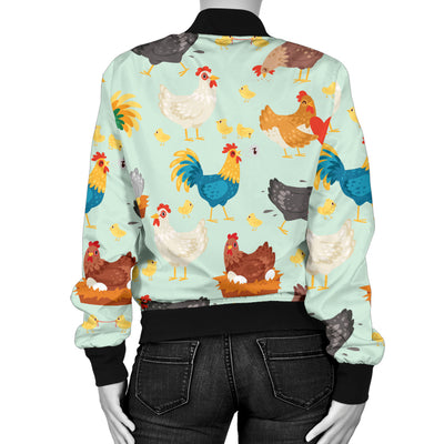 Chicken Pattern Print Design 07 Women's Bomber Jacket
