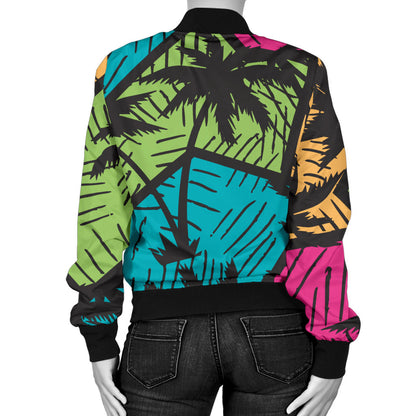 Palm Tree Pattern Print Design PT09 Women Bomber Jacket
