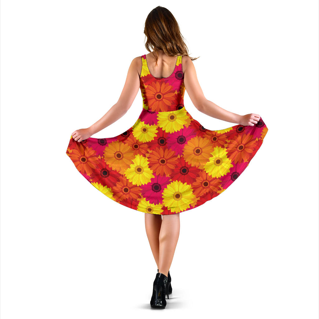 Gerberas Pattern Print Design GB05 Midi Dress