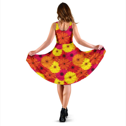 Gerberas Pattern Print Design GB05 Midi Dress