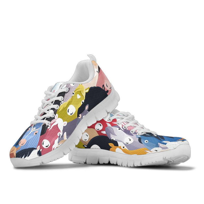 Colorful Horse Pattern Sneakers White Bottom Shoes