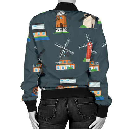 Windmill Pattern Print Design 04 Women's Bomber Jacket