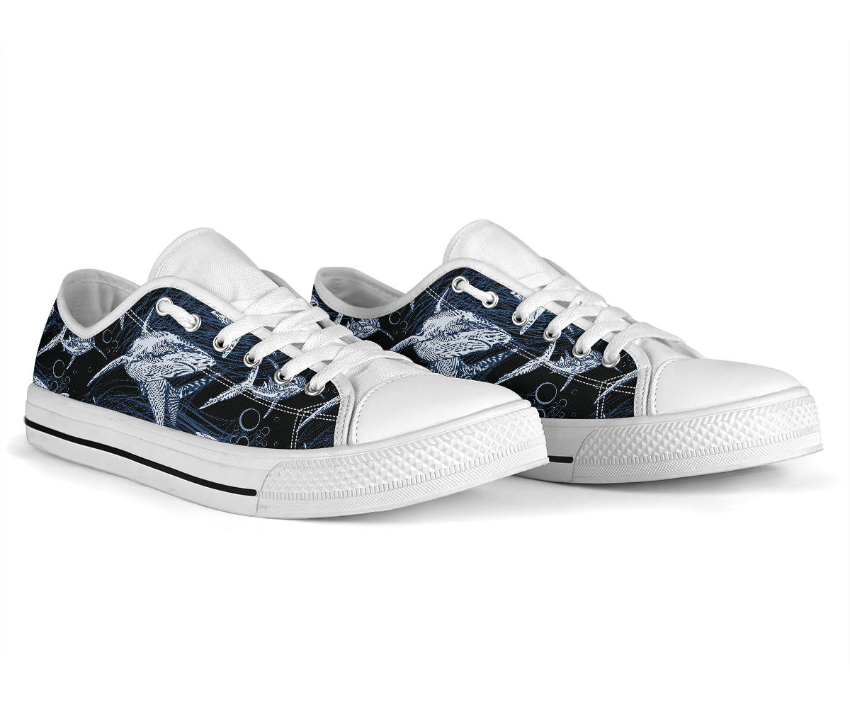 Shark Print Pattern White Bottom Low Top Shoes