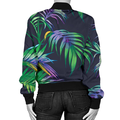 Palm Leaves Pattern Print Design PL04 Women Bomber Jacket