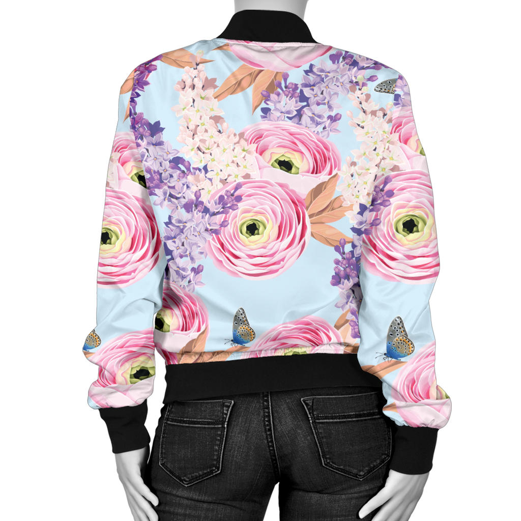 Lilac Pattern Print Design LI03 Women Bomber Jacket