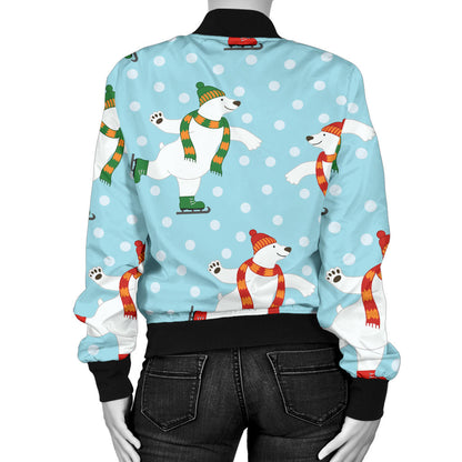 Polar Bear Pattern Print Design PB07 Women Bomber Jacket