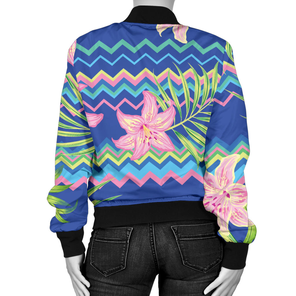 Lily Pattern Print Design LY015 Women Bomber Jacket