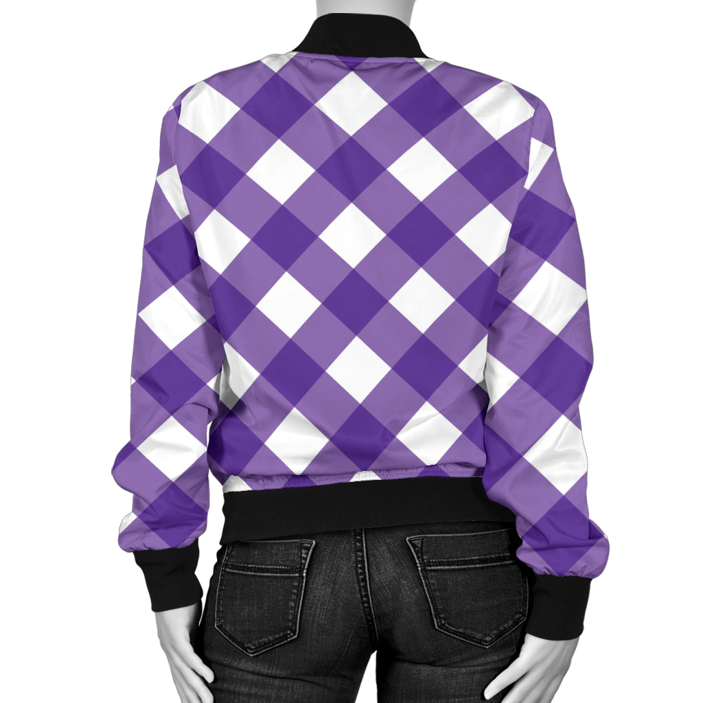 Gingham Purple Pattern Print Design 03 Women's Bomber Jacket