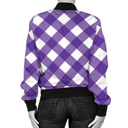Gingham Purple Pattern Print Design 03 Women's Bomber Jacket