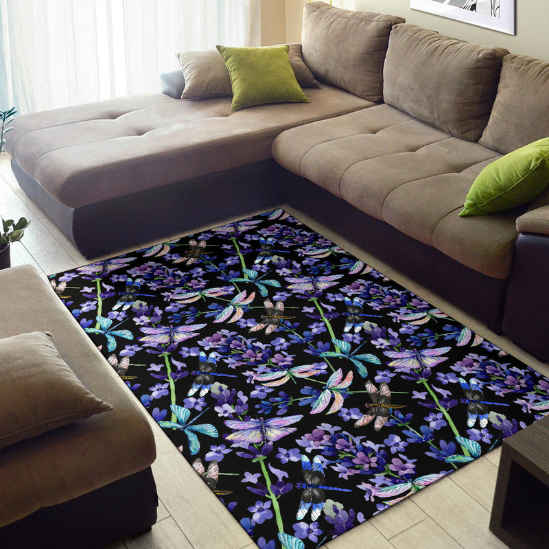 Lavender Dragonfly Pattern Print Design LV03 Area Rugs