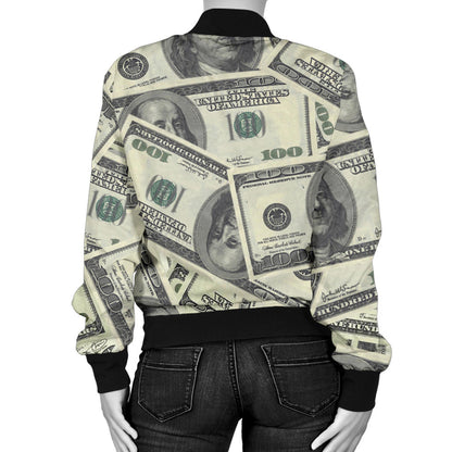 Dollar Pattern Print Design DO02 Women Bomber Jacket