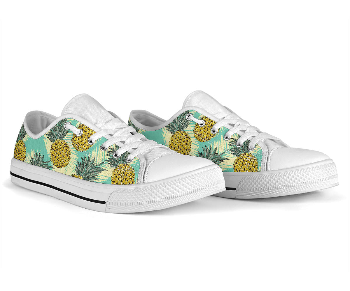Pineapple Pattern Print Design PP03 White Bottom Low Top Shoes
