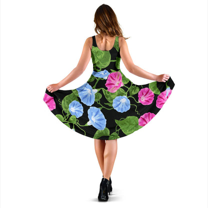 Morning Glory Pattern Print Design MG04 Midi Dress
