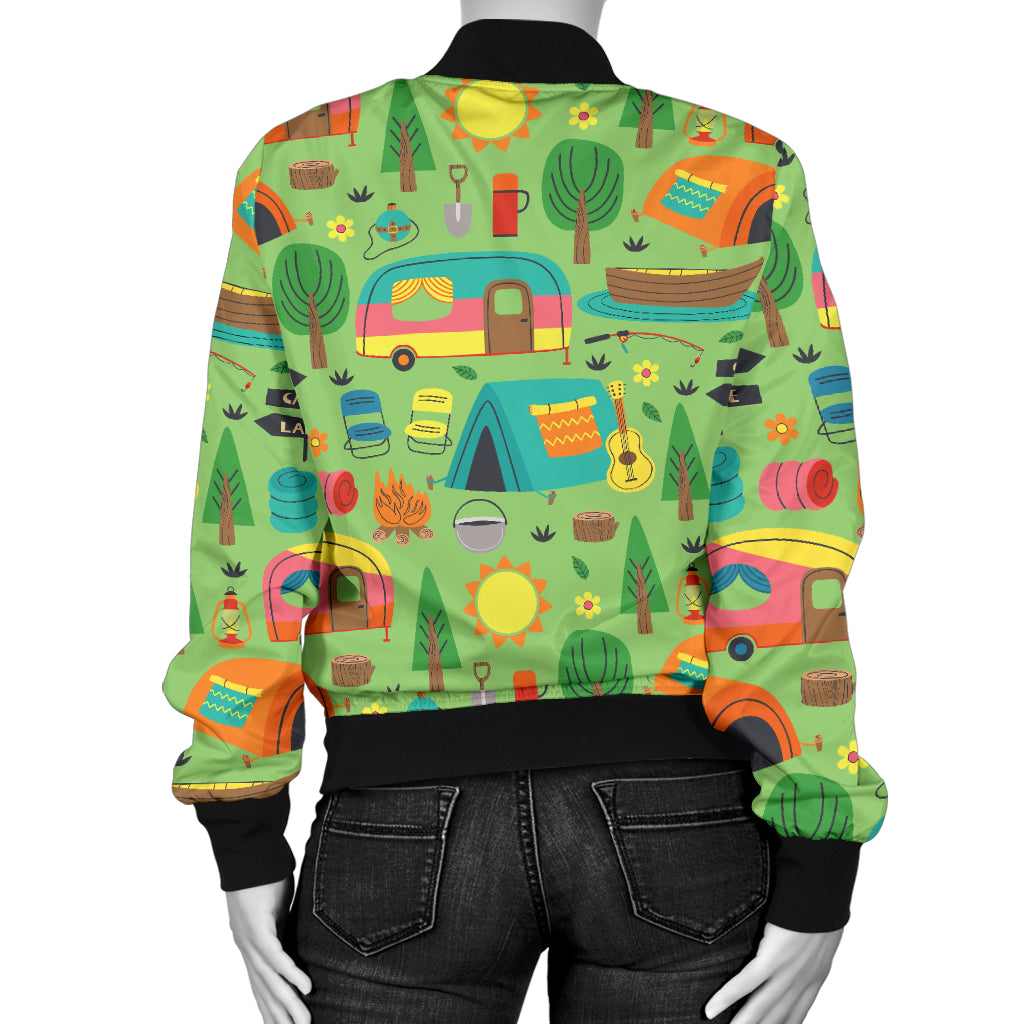 Camping Camper Pattern Print Design 04 Women's Bomber Jacket
