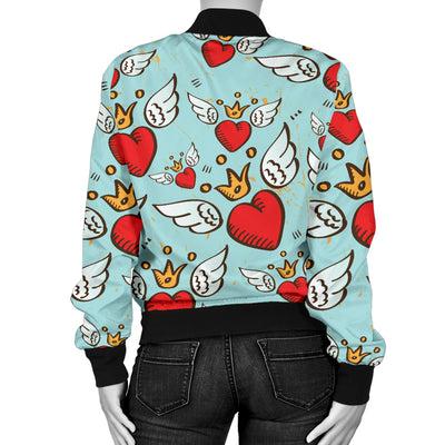 Angel Wings Heart Pattern Print Design 02 Women's Bomber Jacket