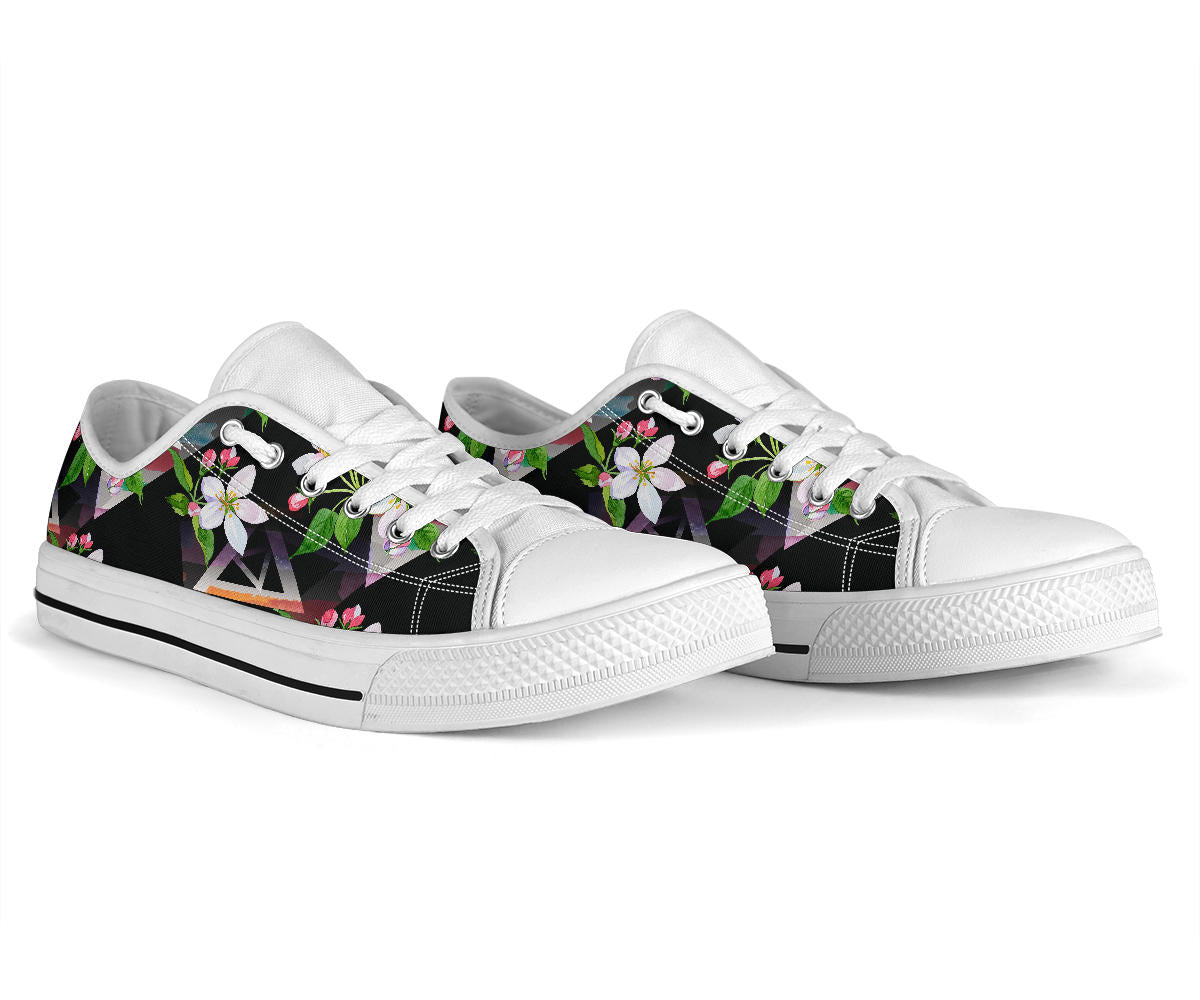 Apple blossom Pattern Print Design AB07 White Bottom Low Top Shoes