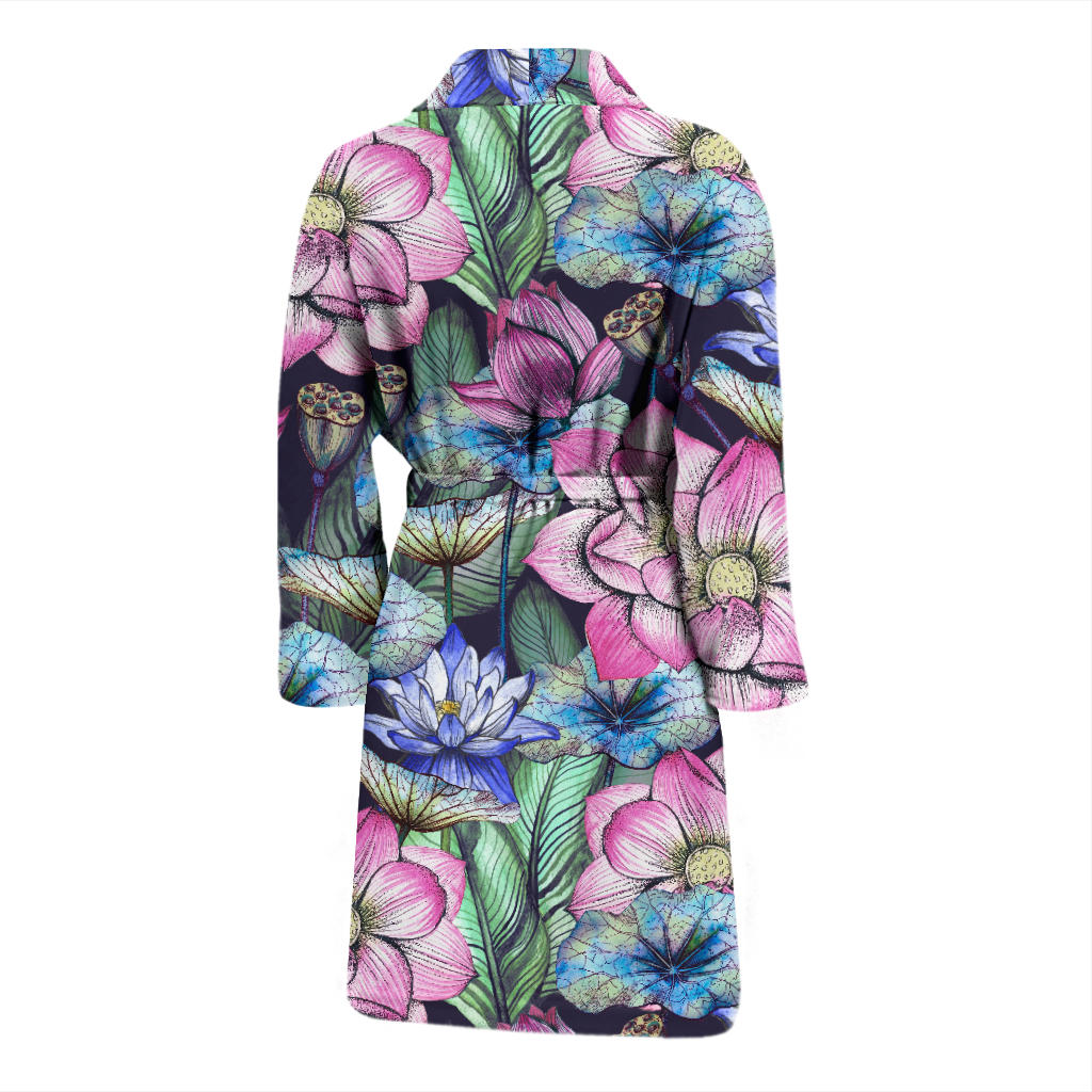 Water Lily Pattern Print Design WL07 Men Bathrobe