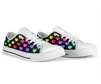 Heart Rainbow Pattern Print Design HE02 White Bottom Low Top Shoes