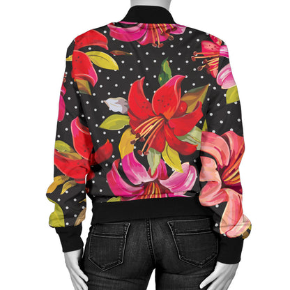 Lily Pattern Print Design LY012 Women Bomber Jacket