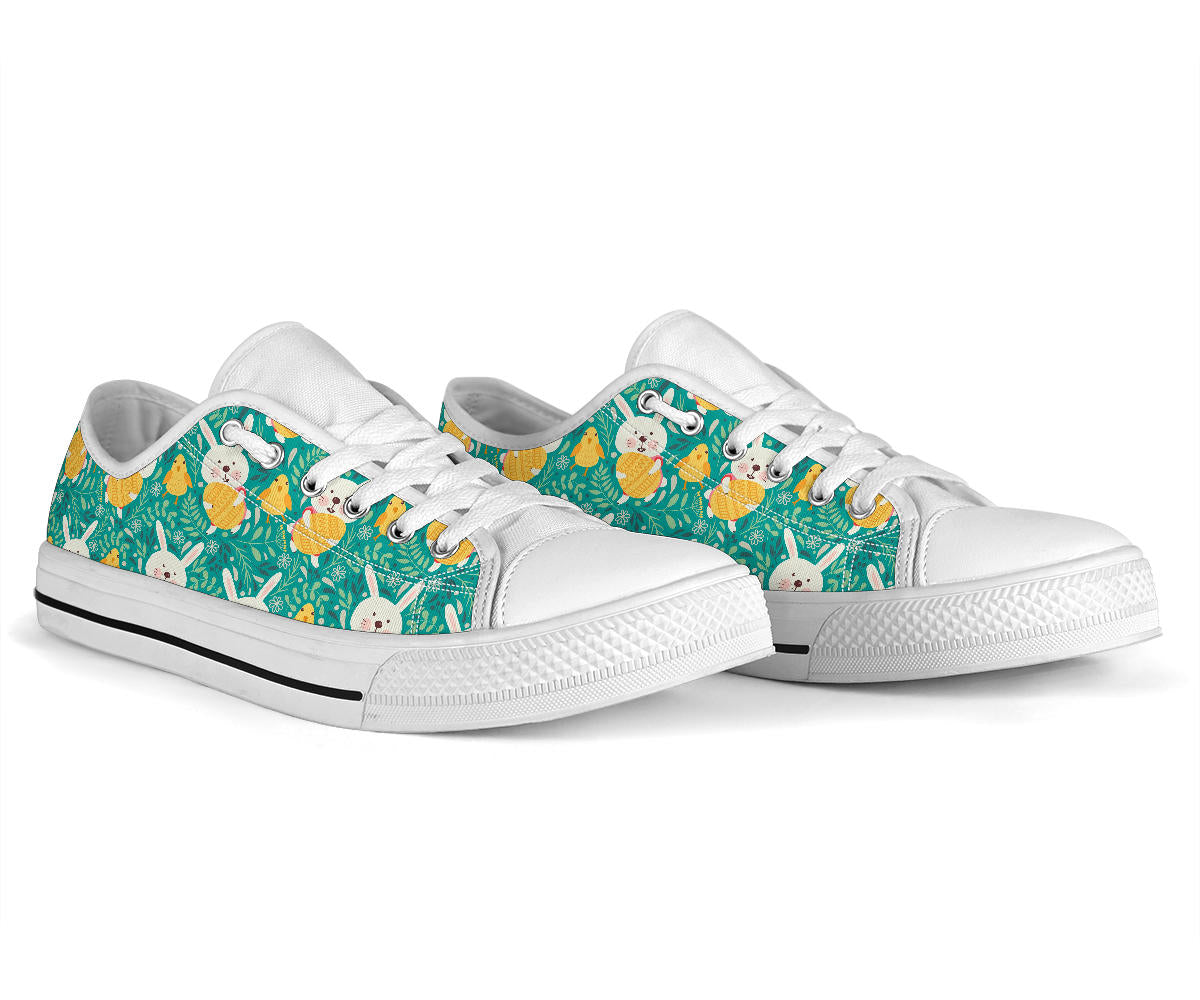 Easter Eggs Pattern Print Design RB02 White Bottom Low Top Shoes