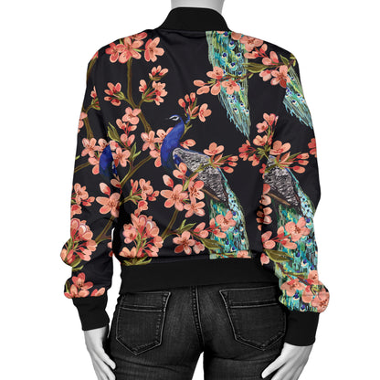 Peacock Pattern Print Design A01 Women's Bomber Jacket