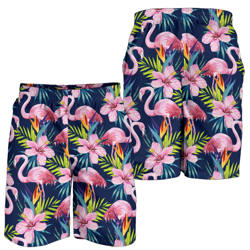 Flamingo Hibiscus Print Mens Shorts