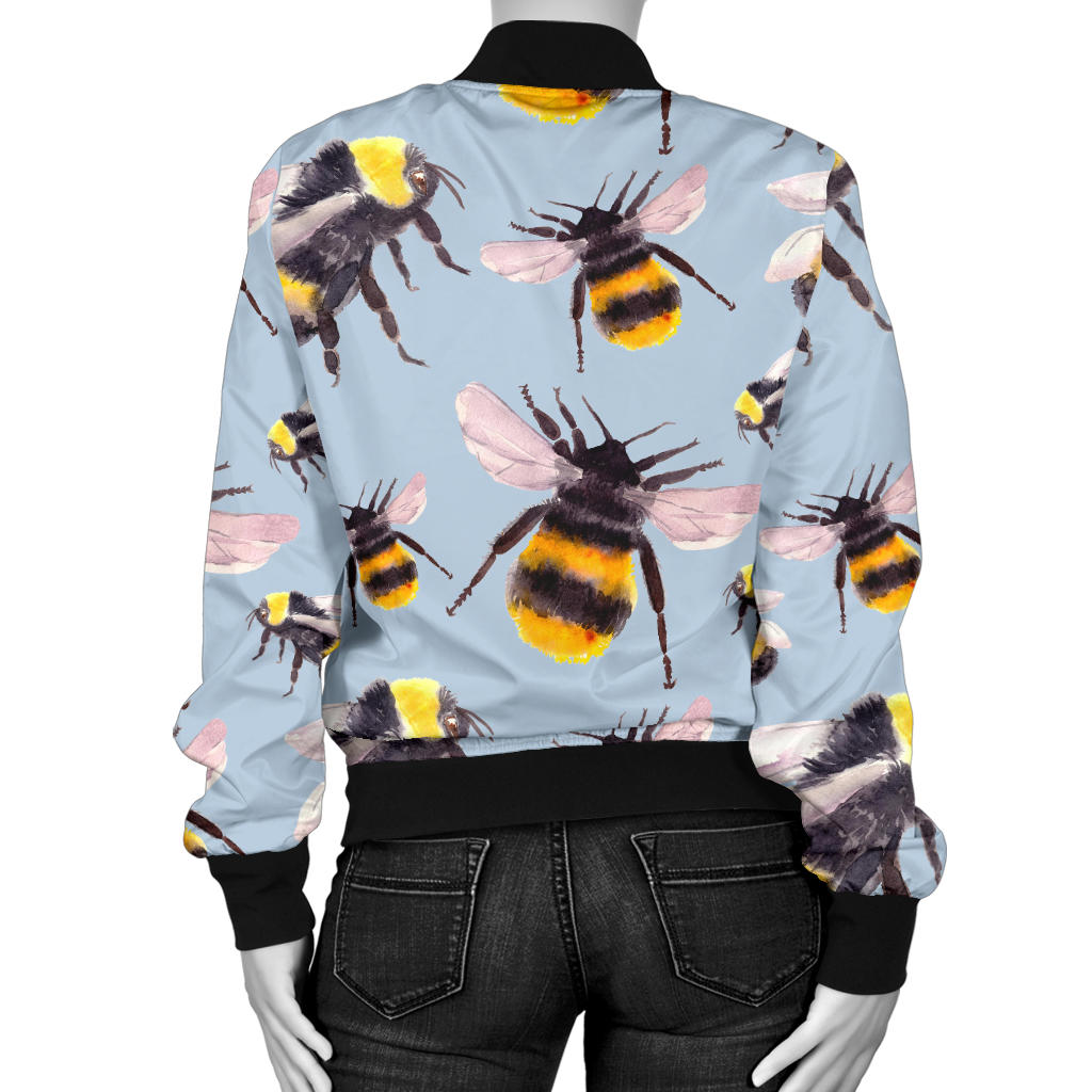 Bee Pattern Print Design BEE08 Women Bomber Jacket