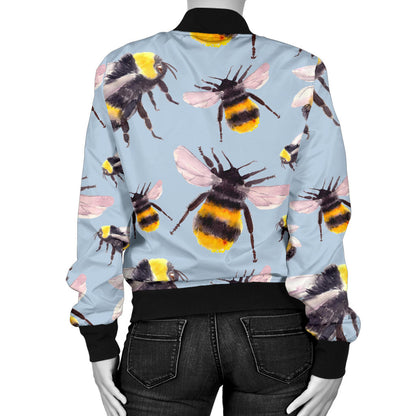 Bee Pattern Print Design BEE08 Women Bomber Jacket
