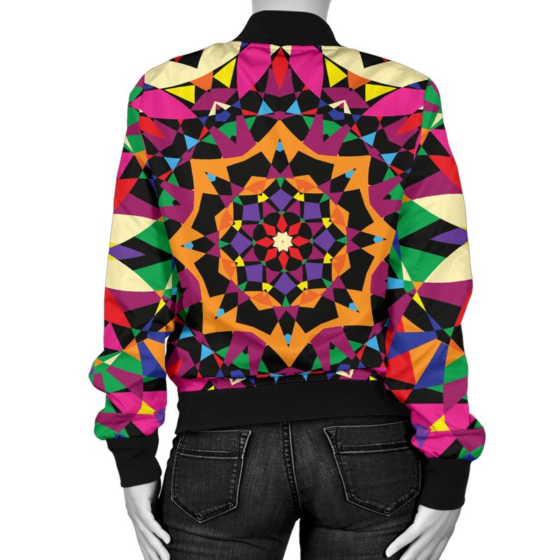 Kaleidoscope Pattern Print Design 02 Women's Bomber Jacket