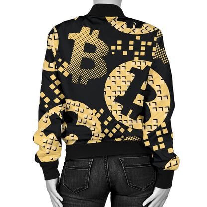 Bitcoin Pattern Print Design DO06 Women Bomber Jacket